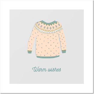 illustration of woolen pullover with Nordic ornament Posters and Art